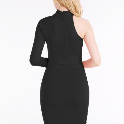 Black Single-sleeve Nightclub Bodycon Dress